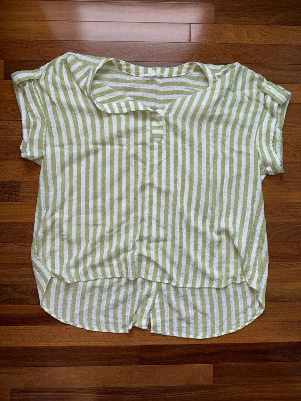 Light Green and White Striped Short Sleeve Top